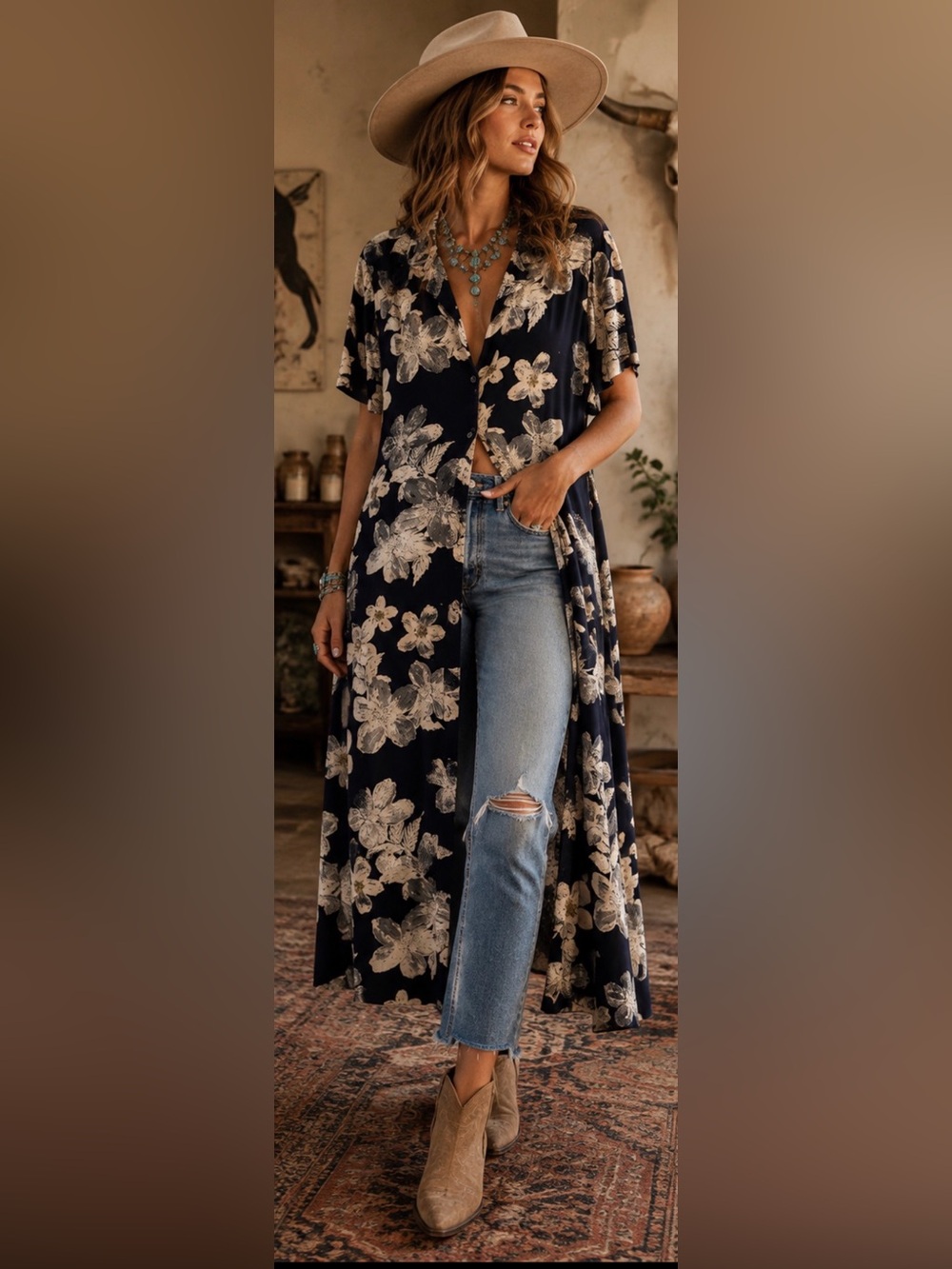 Emma James Floral Maxi Shirt Dress Resort Duster Packable Travel